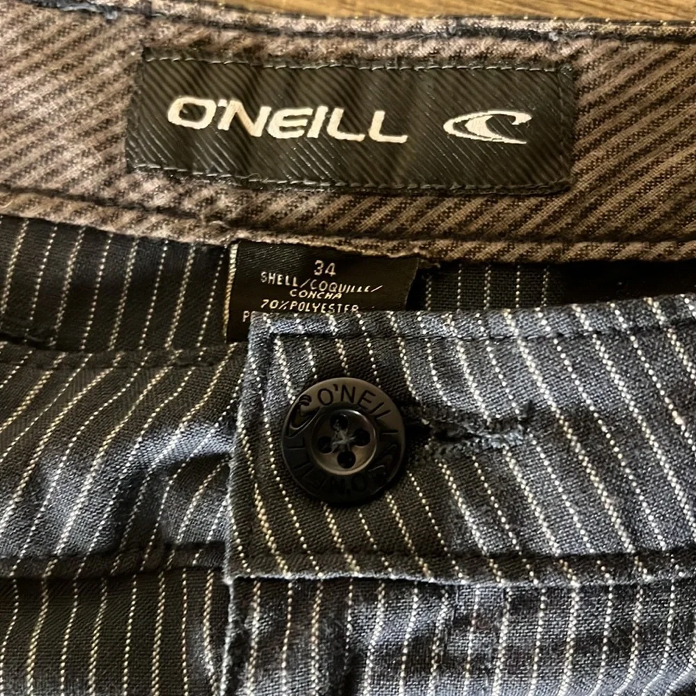 O’Neill Mens Vertical Striped Shorts Size Waist 34” Inseam 10” Color Blue/White